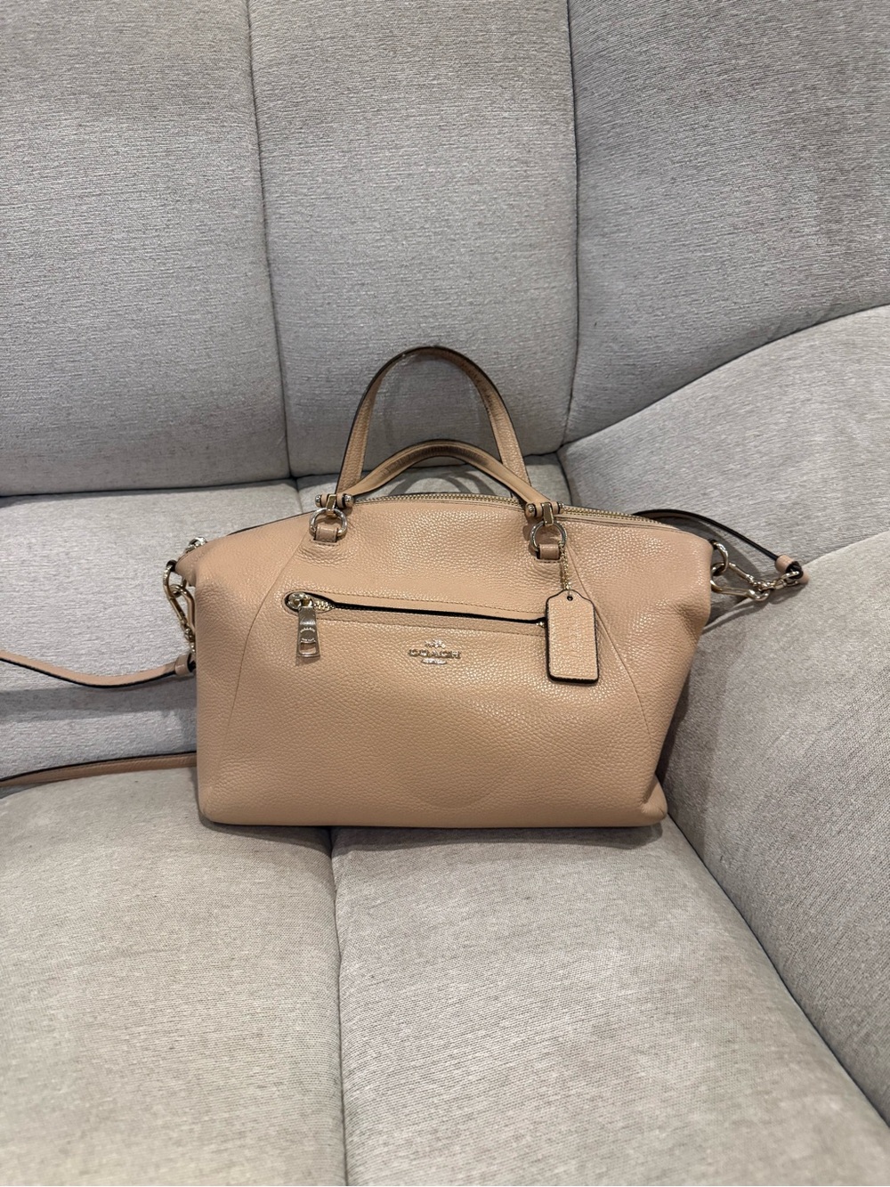 Coach Pebbled Leather Satchel in Beige